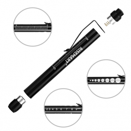 Medical LED Penlight with Pupil Gauge for Nursing Students Doctors Black and Silver