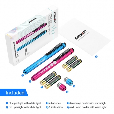 Medical LED Penlight with Pupil Gauge for Nursing Students Doctors Red and Blue