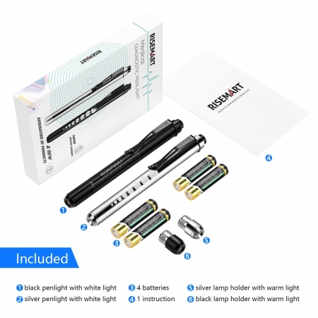 Medical LED Penlight with Pupil Gauge for Nursing Students Doctors Black and Silver