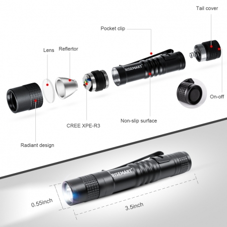 Mini Flashlight Pocket-Sized Long & short Batteries Included