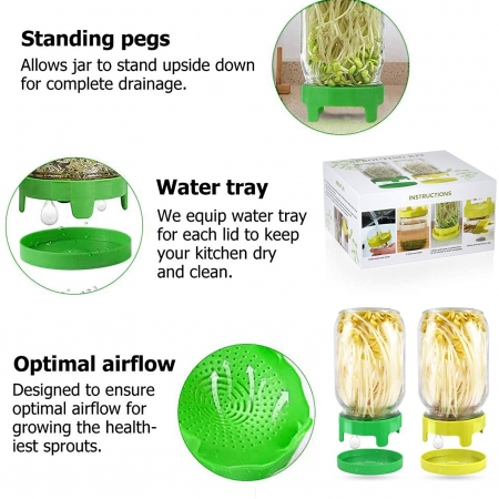 Sprouting Jars Kit Set,Wide Mouth Mason Jar with Plastic