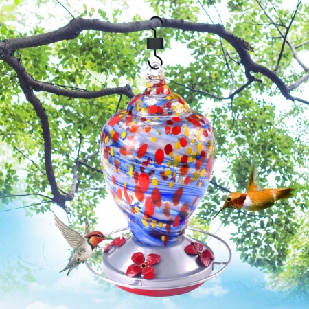 Hummingbird Feeder for Outdoor,Bird Feeder Hummingbird,Hand Blown Glass Humming